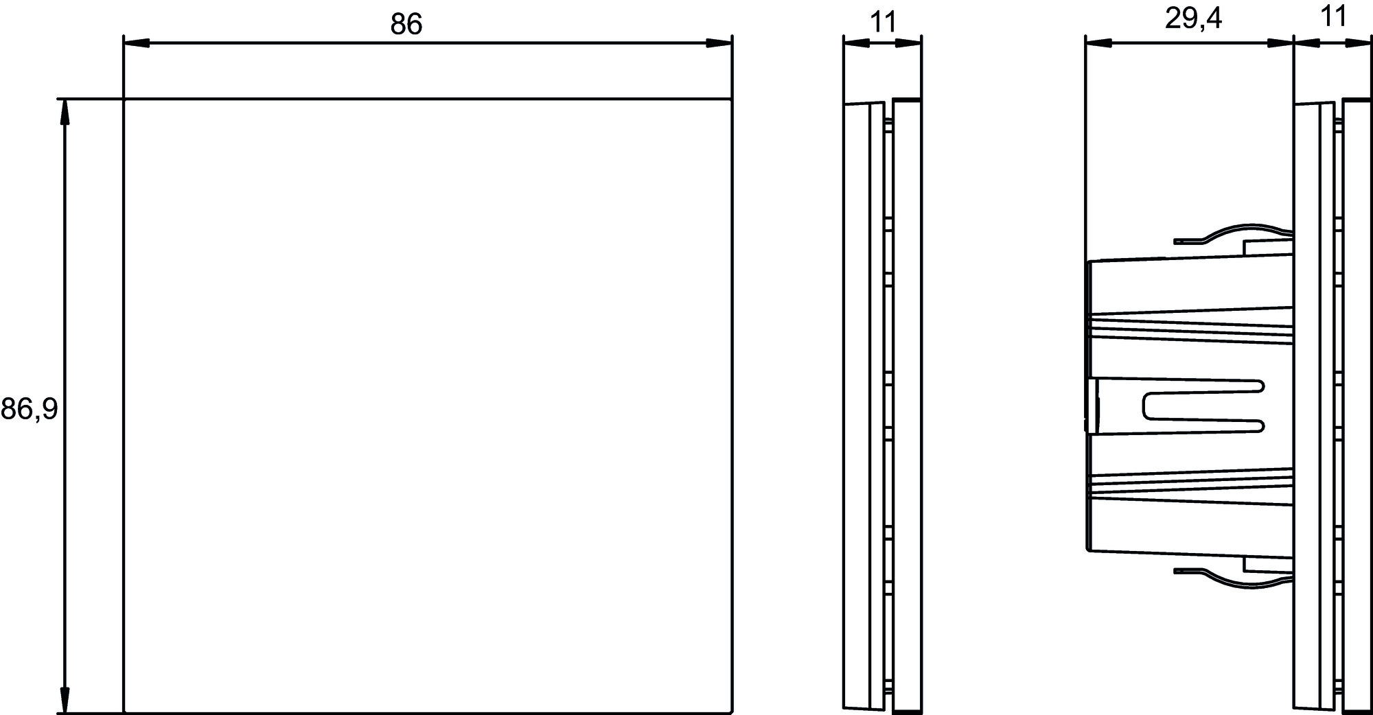 Theben iONprime PB KNX 2-/4-/8-fach KNX-Tastsensor (4969301) - Maßzeichnung