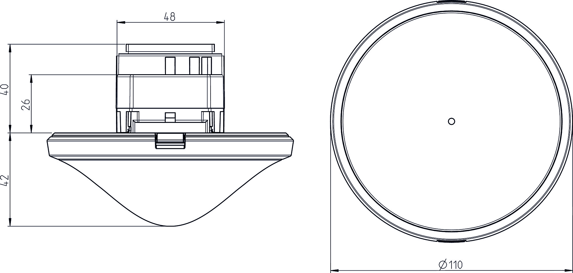 Theben thePrema P360-101 E UP BK Präsenzmelder für Deckenmontage (2070107) - Maßzeichnung