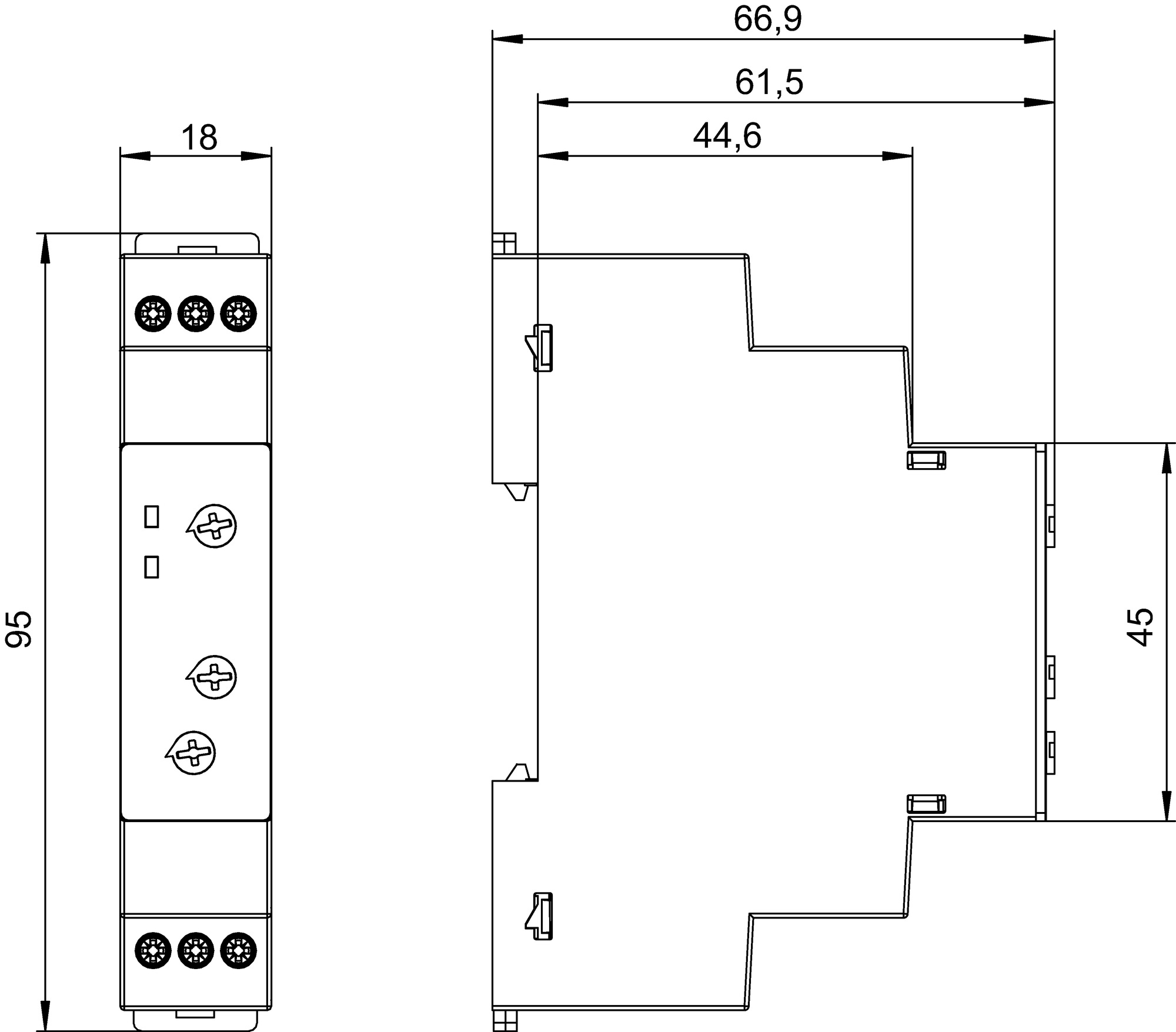 Theben TM 345 MF Elektronisches Zeitrelais DIN-Schiene mit 10 Betriebsarten (3450733) - Maßzeichnung