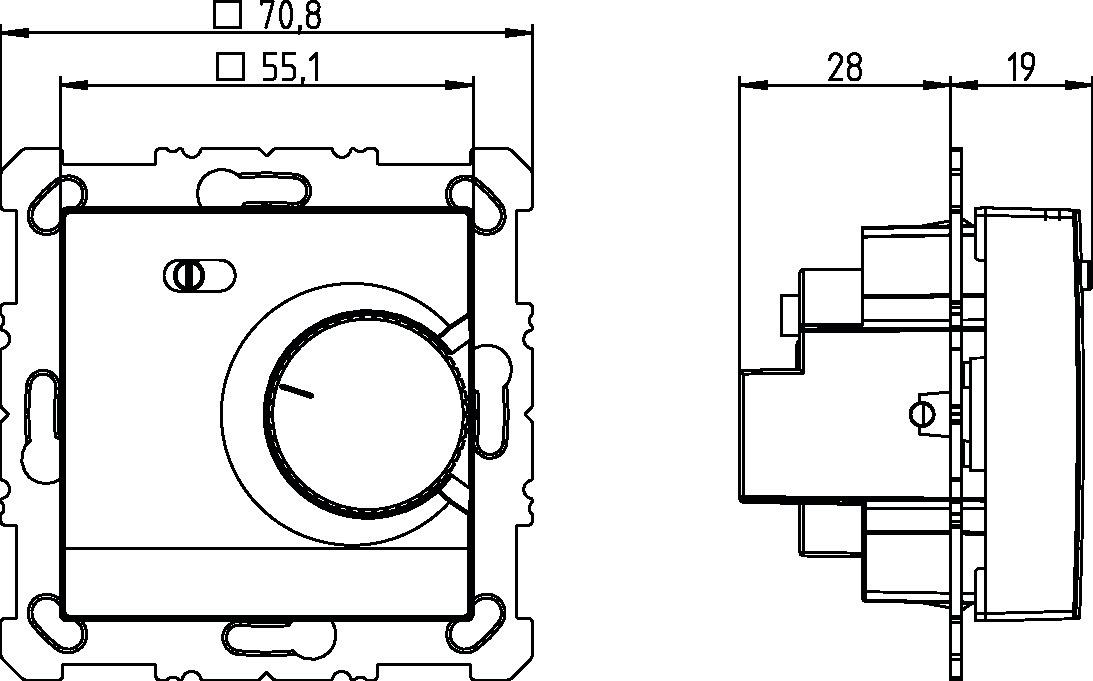 Theben RAMSES 746 S Elektronischer UP-Raumthermostat (7460300) - Maßzeichnung