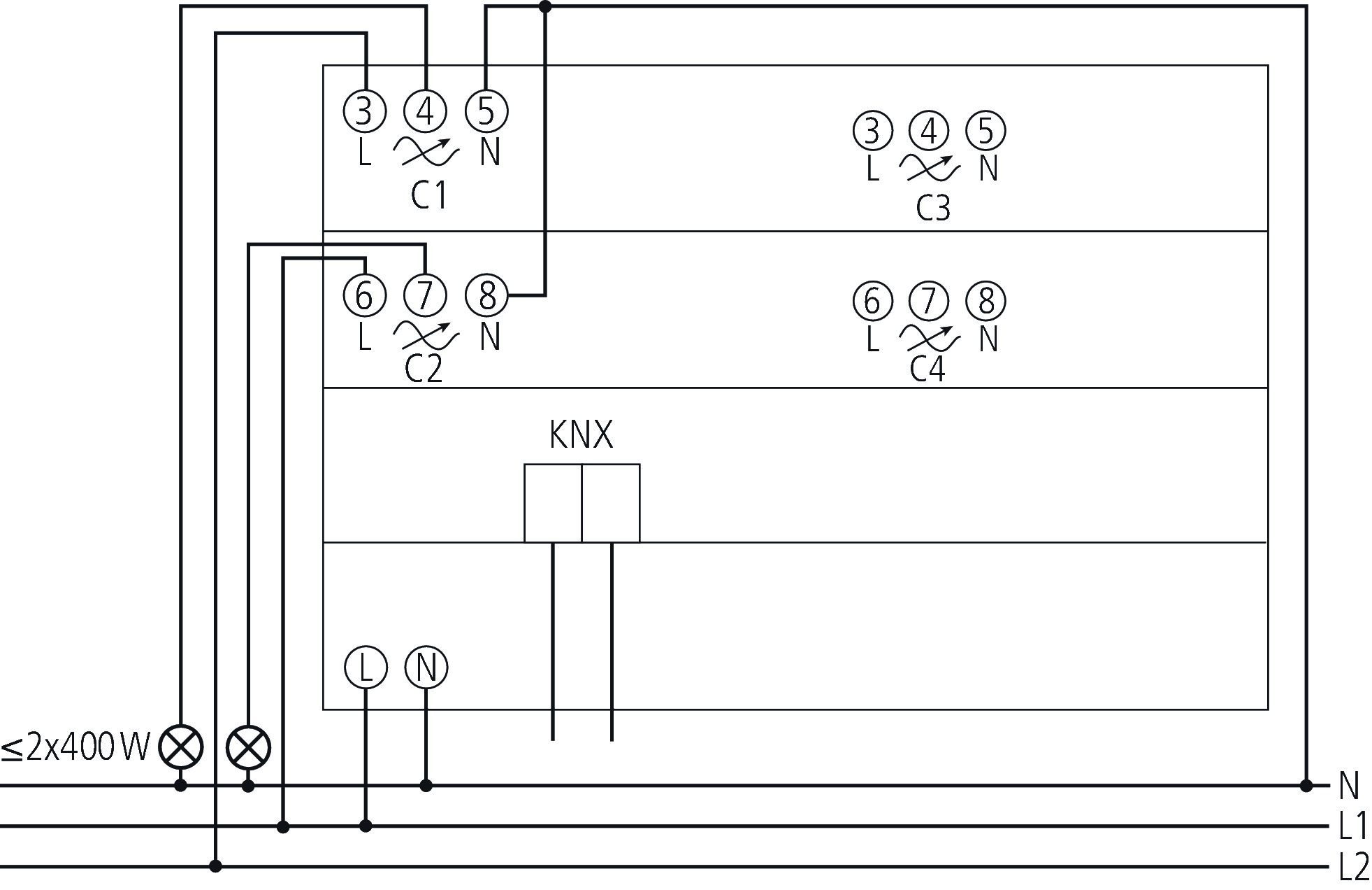 Theben DM 4 T KNX Universal-Dimmaktor 4-fach (4940275) - Schaltbild