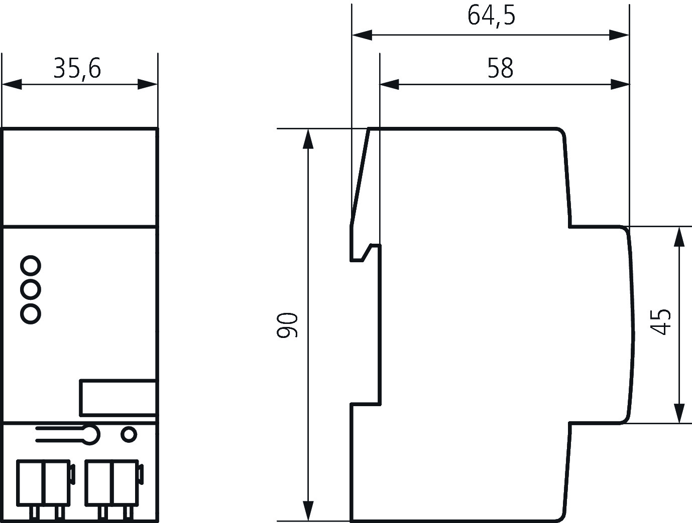 Theben Linienkoppler Sec KNX Bereichs-/Linienkoppler für Bussystem (9080048) - Maßzeichnung