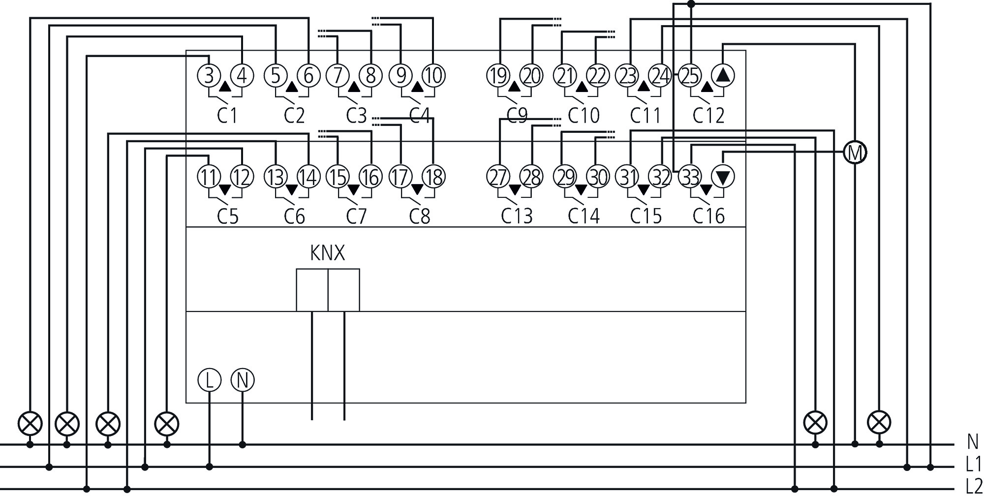 Theben RM 16 T KNX Schalt-/Jalousieaktor 8/16-fach (4940205) - Schaltbild