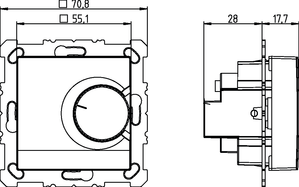 Theben RAMSES 741 S Elektronischer UP-Raumthermostat (7410300) - Maßzeichnung
