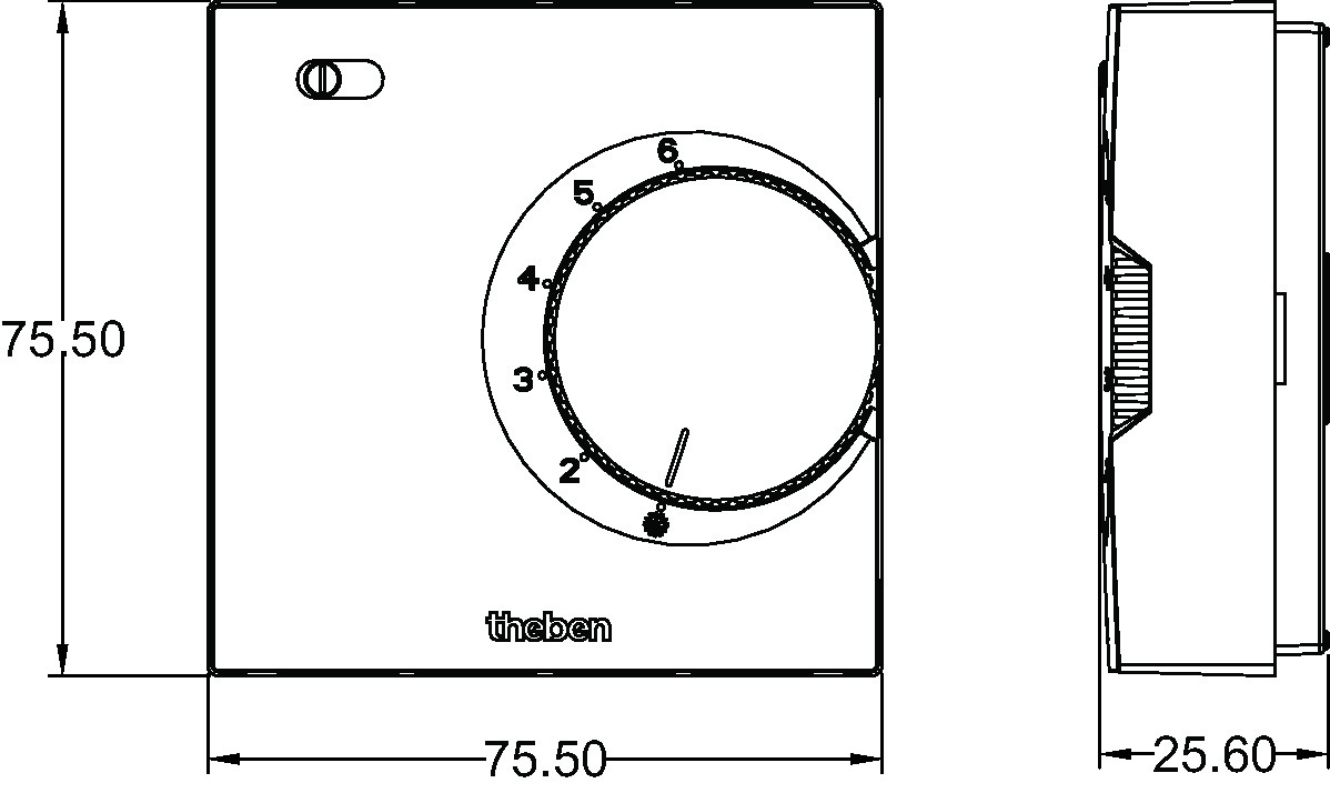 Theben RAMSES 708 S Elektronischer AP-Raumthermostat (7080003) - Maßzeichnung