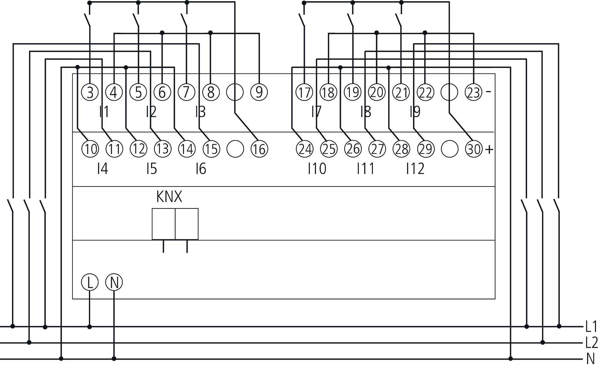 Theben BM 12 T KNX Binäreingang 12-fach (4940235) - Schaltbild