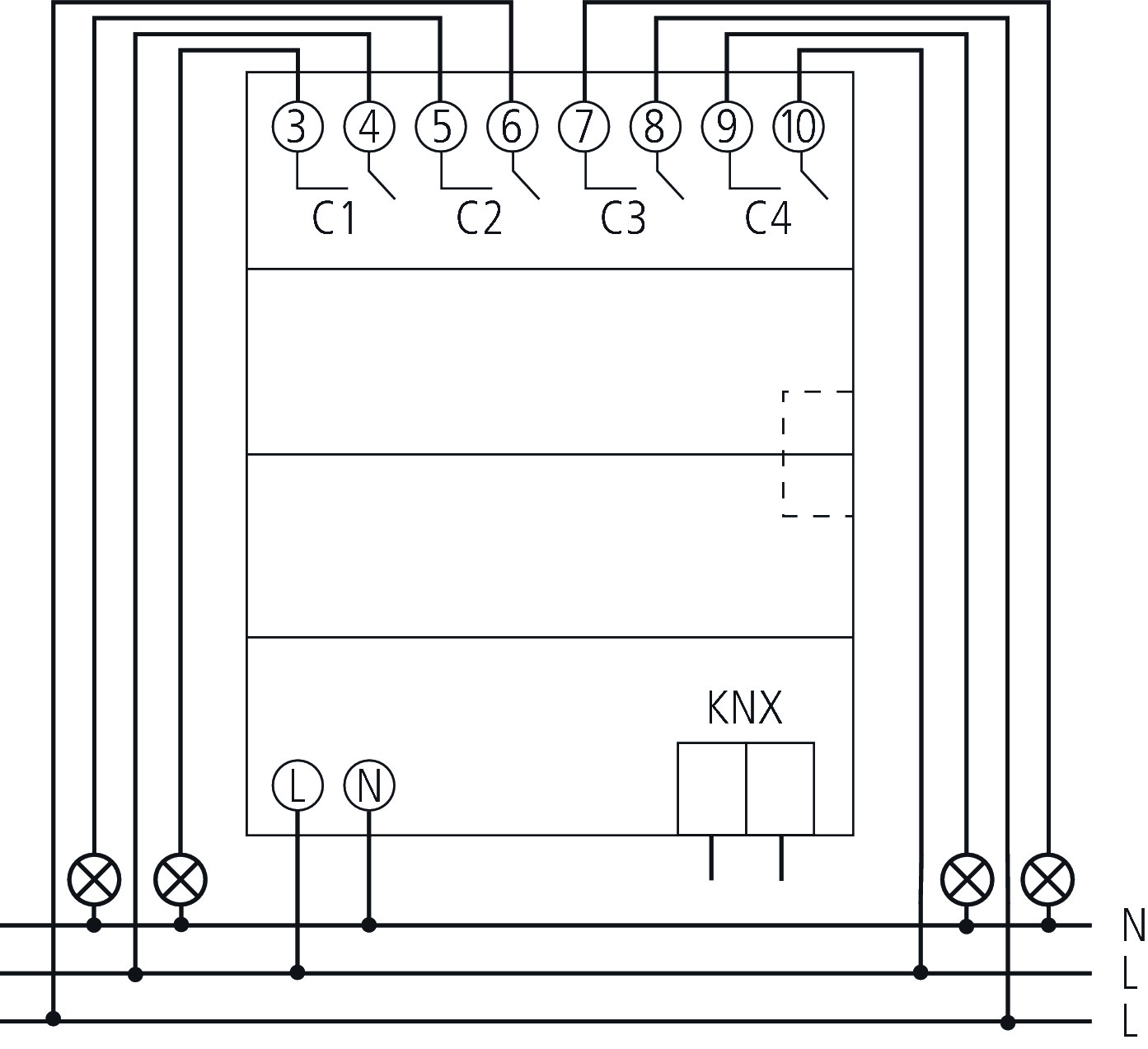 Theben RMG 4 U KNX Schaltaktor 4-fach (4930223) - Schaltbild