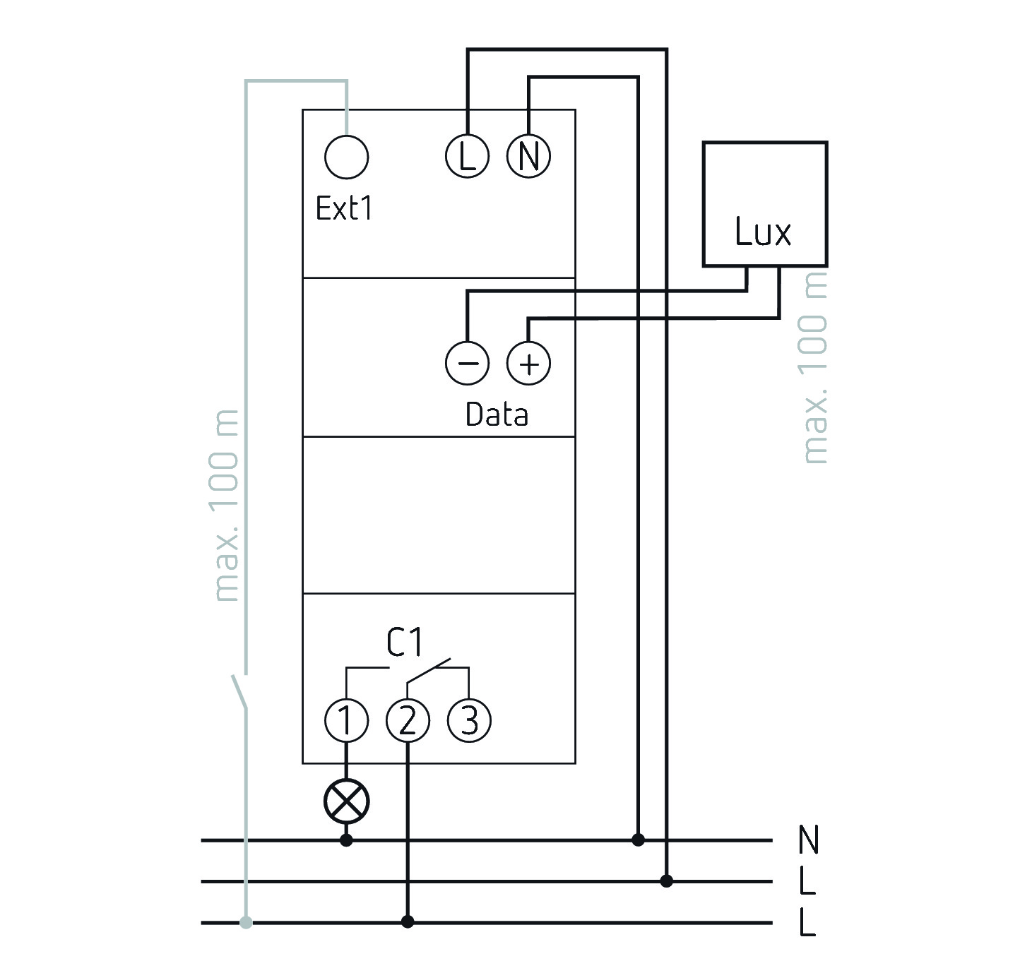 Theben LUNA 111 top3 AL Dämmerungsschalter mit Aufbau-Lichtsensor (1110130) - Schaltbild