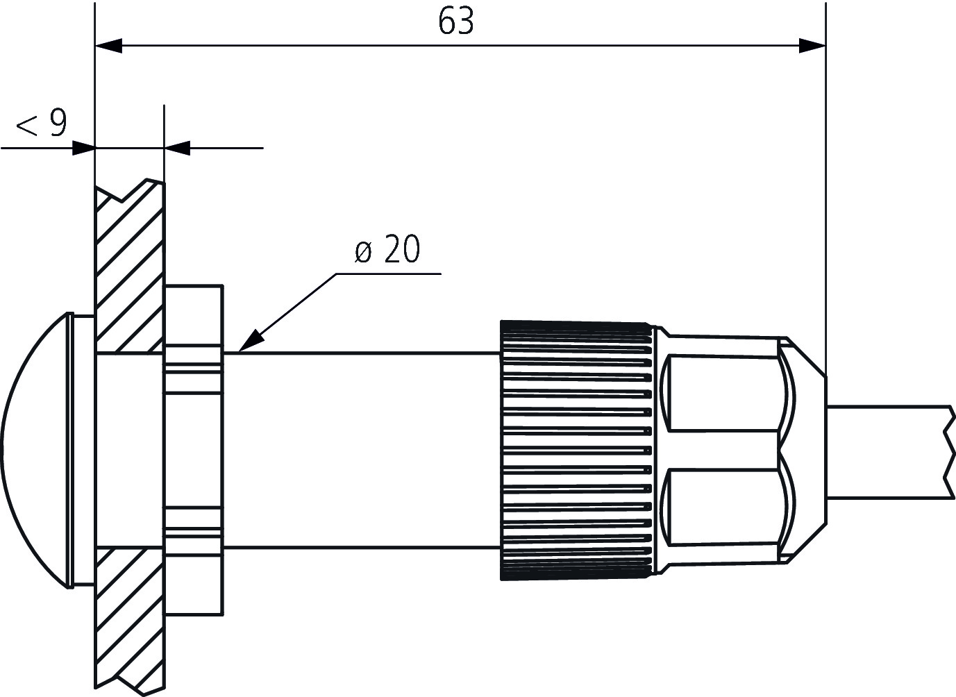 Theben Einbau-Lichtsensor digital Komponente für Lichtsteuersystem (9070456) - Maßzeichnung