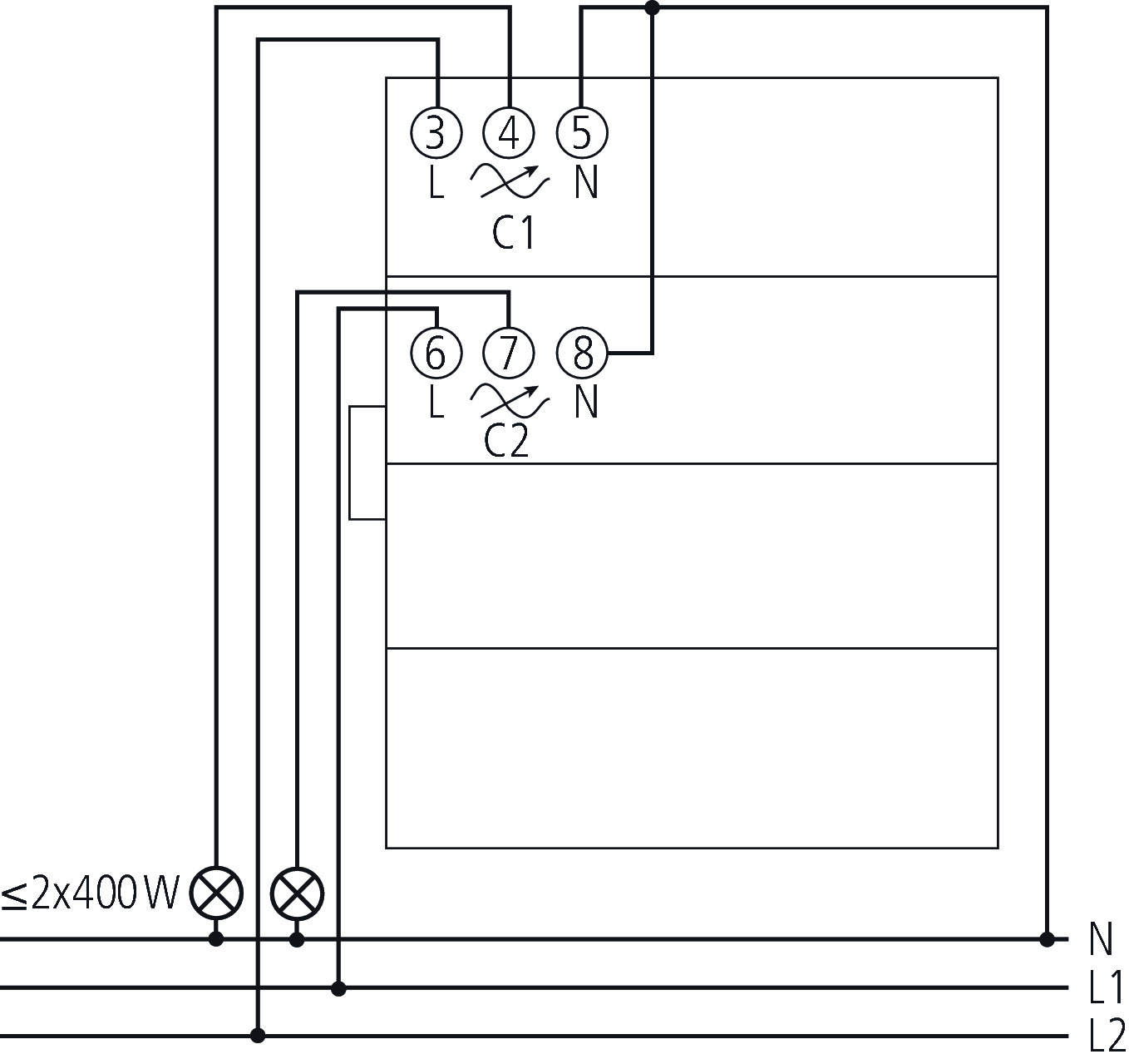 Theben DME 2 T KNX Universal-Dimmaktor 2-fach (4930275) - Schaltbild