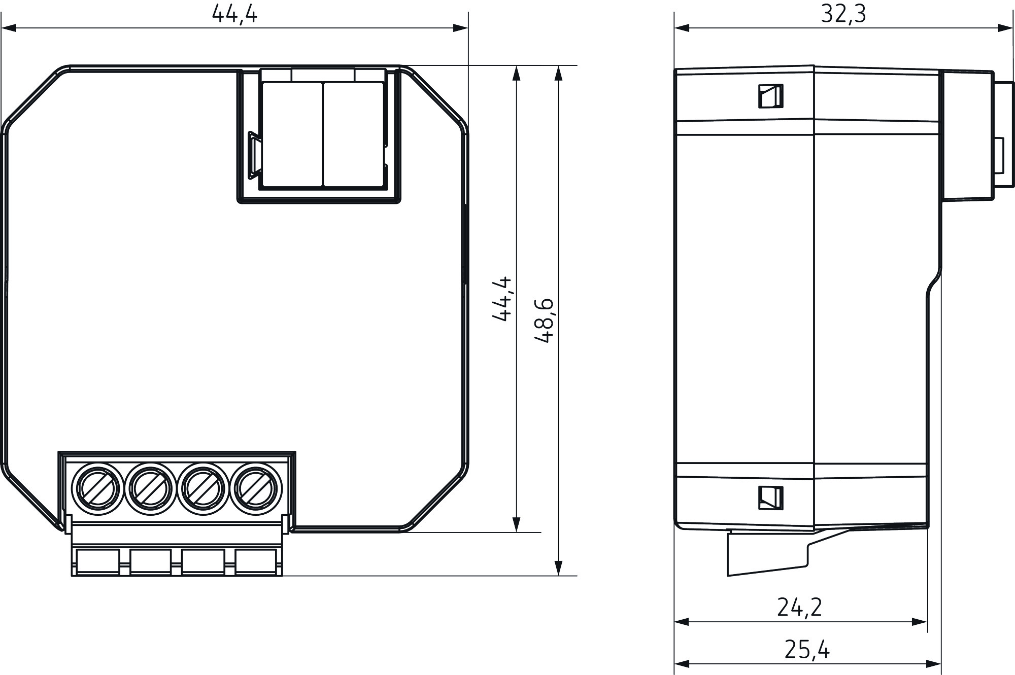 Theben DU 1 KNX UP-Dimmaktor (4942570) - Maßzeichnung