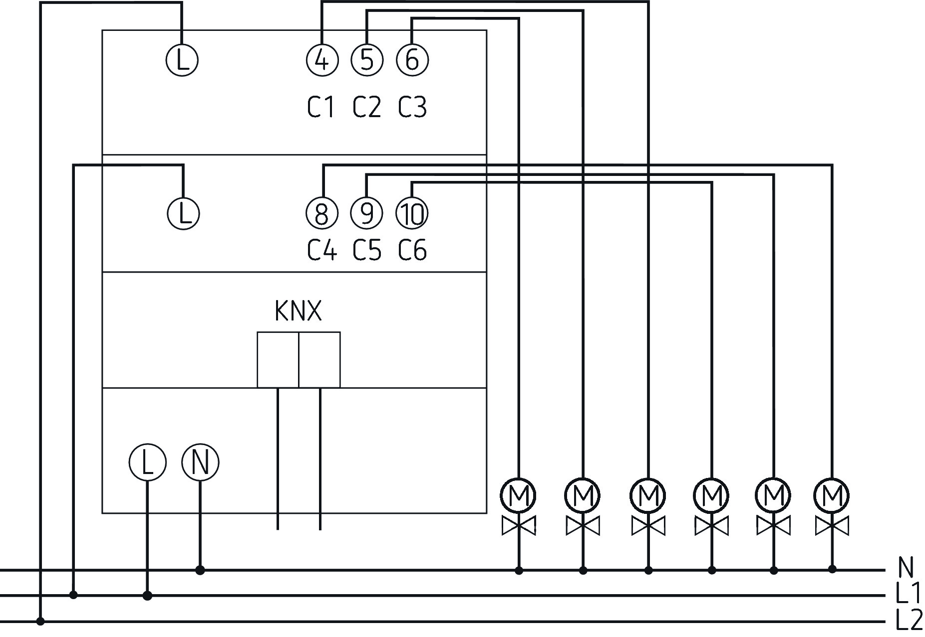 Theben HM 6 T KNX Heizungsaktor (4940240) - Schaltbild
