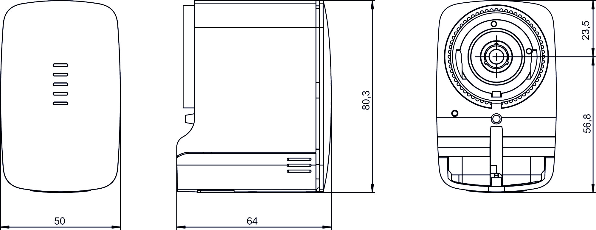 Theben CHEOPS S 10m KNX Motorischer KNX Stellantrieb für Heiz- und Kühlventile (7319207) - Maßzeichnung