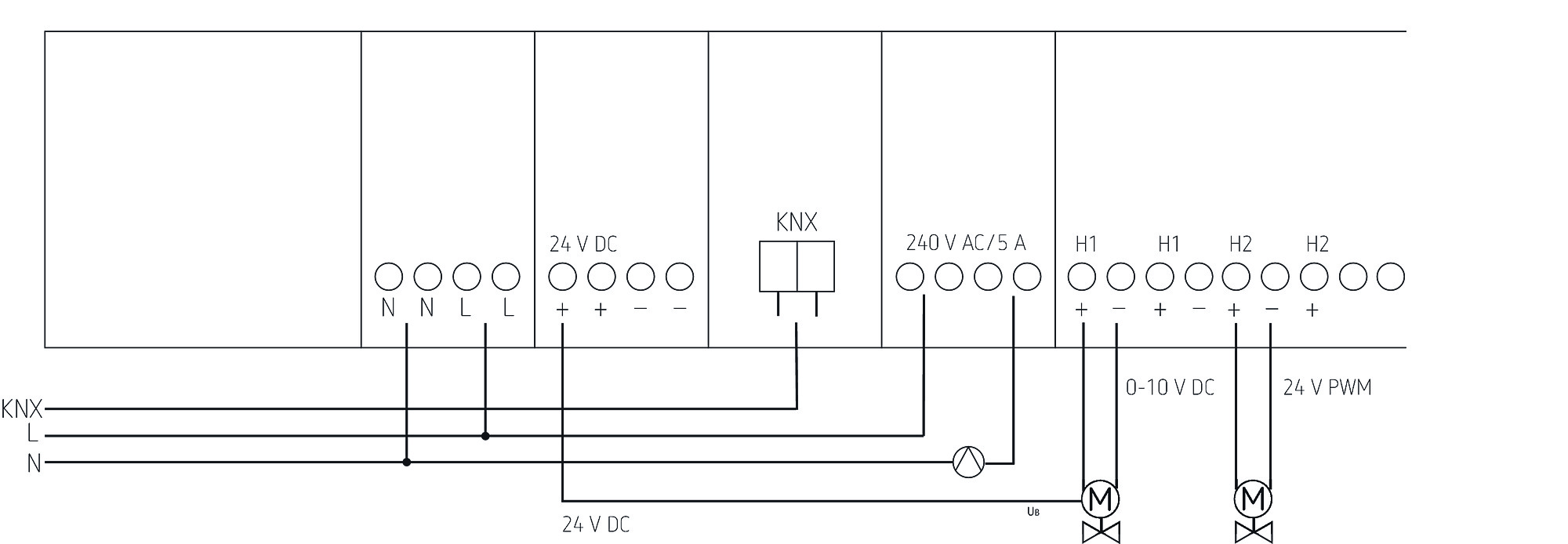 Theben HMT 6 S KNX Heizungsaktor für 6 thermische Stellantriebe (4900373) - Schaltbild