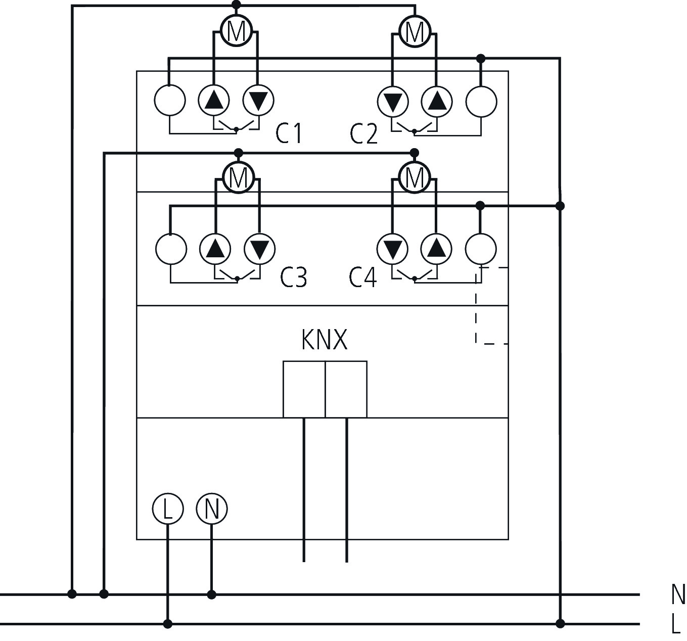 Theben JMG 4 T KNX Jalousieaktor 4-fach (4930250) - Schaltbild