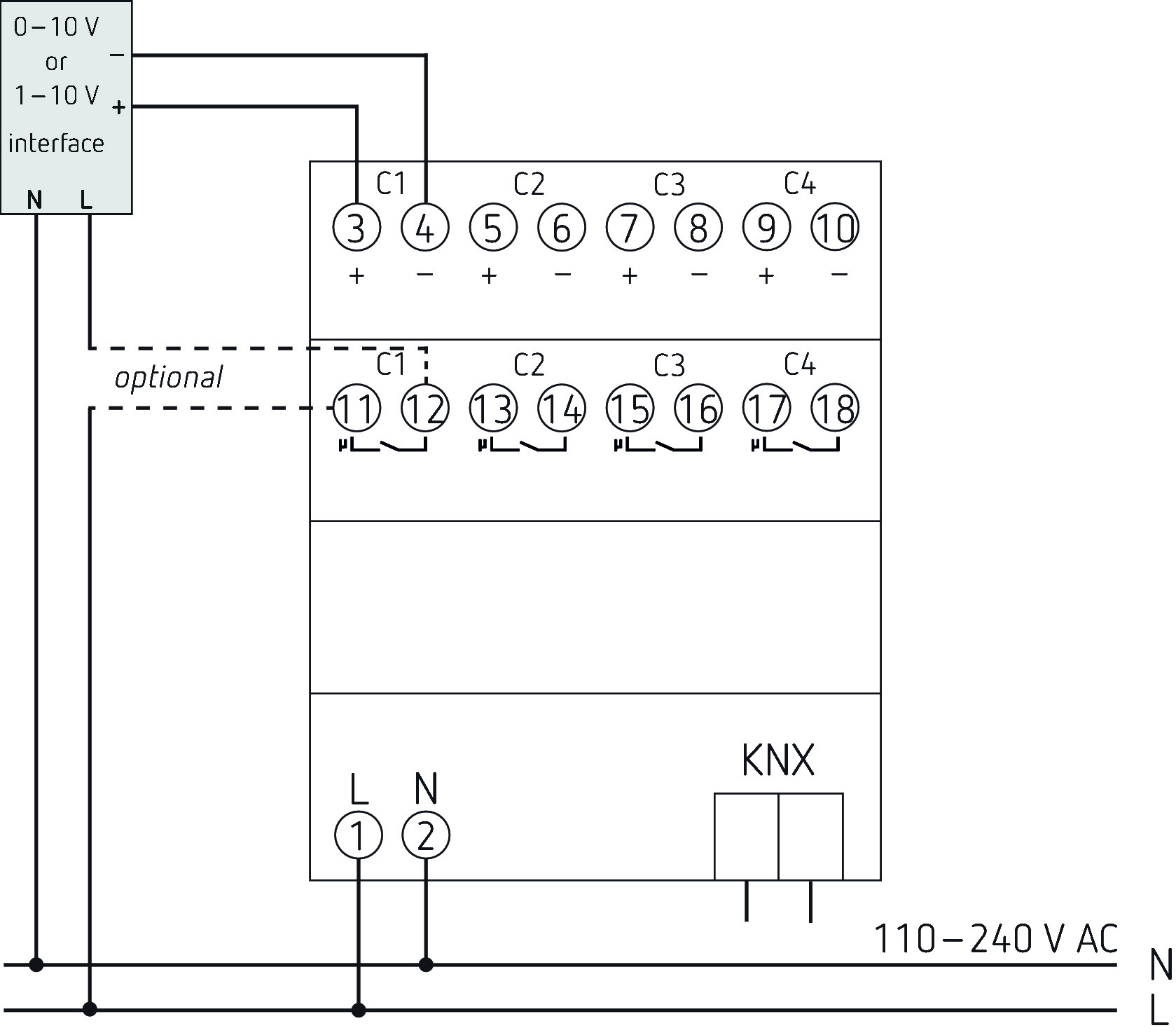 Theben SM 4 KNX Schalt-/Dimmaktor 4-fach (4940310) - Schaltbild
