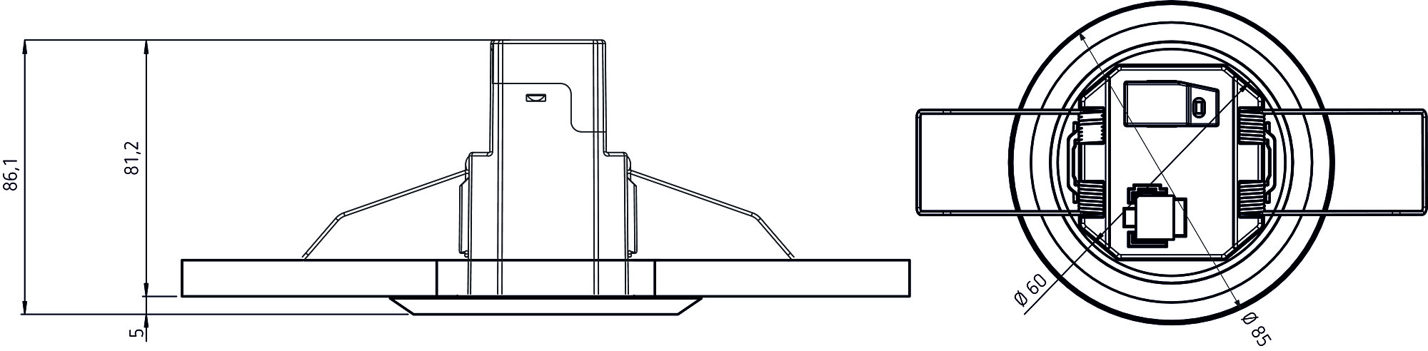 Theben theRonda S360-100 FLAT DE WH Präsenzmelder für Deckeneinbau (2080540) - Maßzeichnung