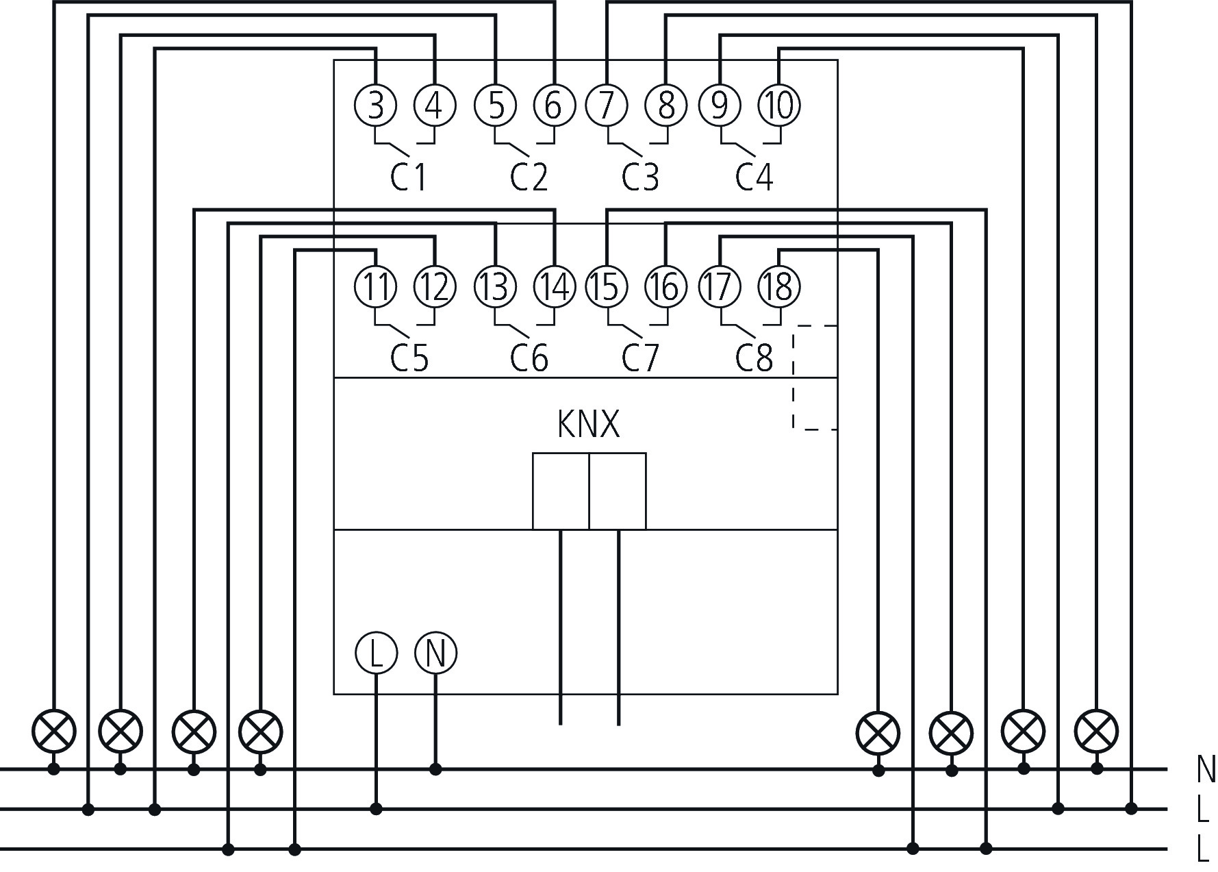 Theben RMG 8 S KNX Schaltaktor 8-fach (4930220) - Schaltbild