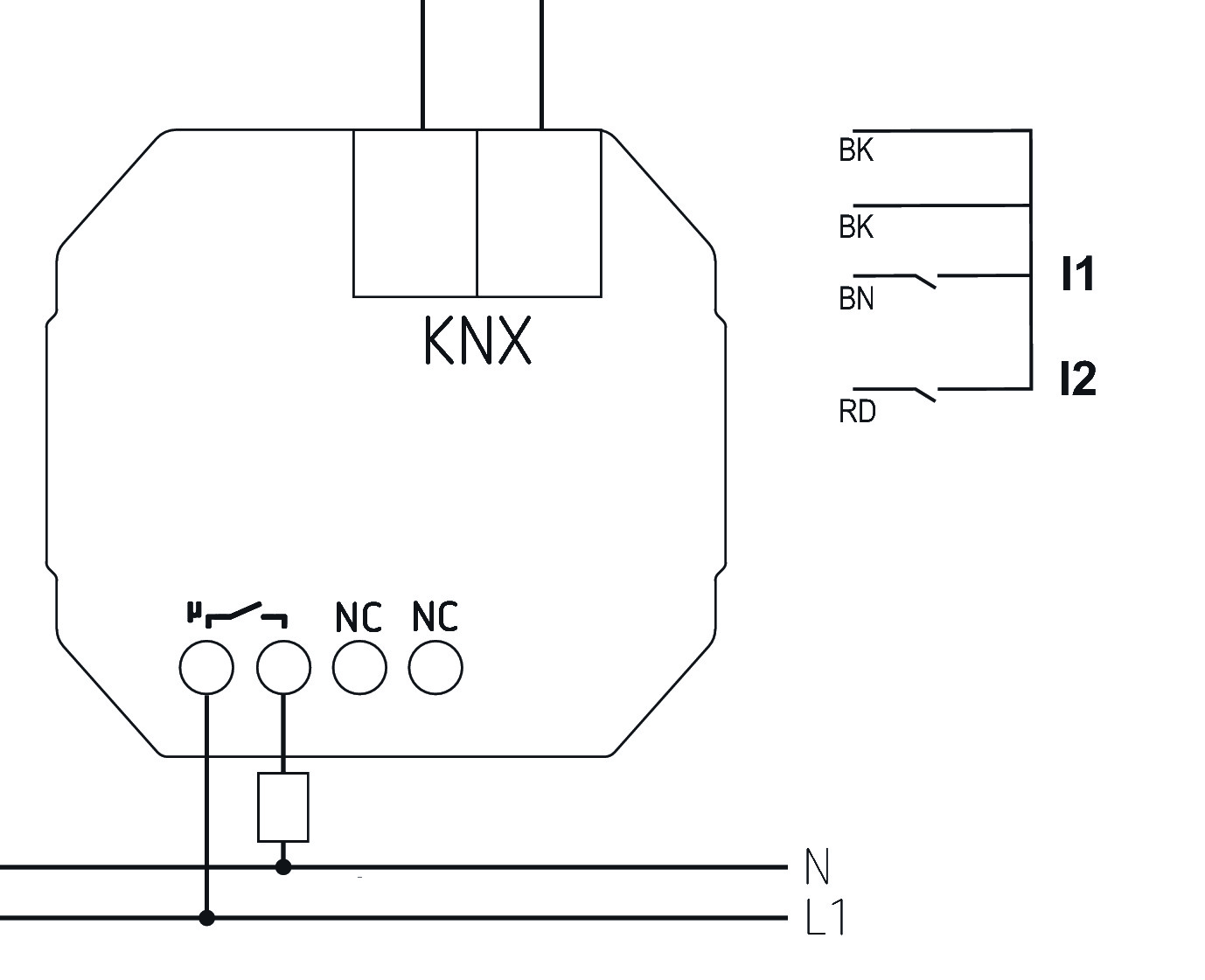 Theben LUXORliving E1 1-fach Aktor UP für Elektroheizungen (4800542) - Schaltbild