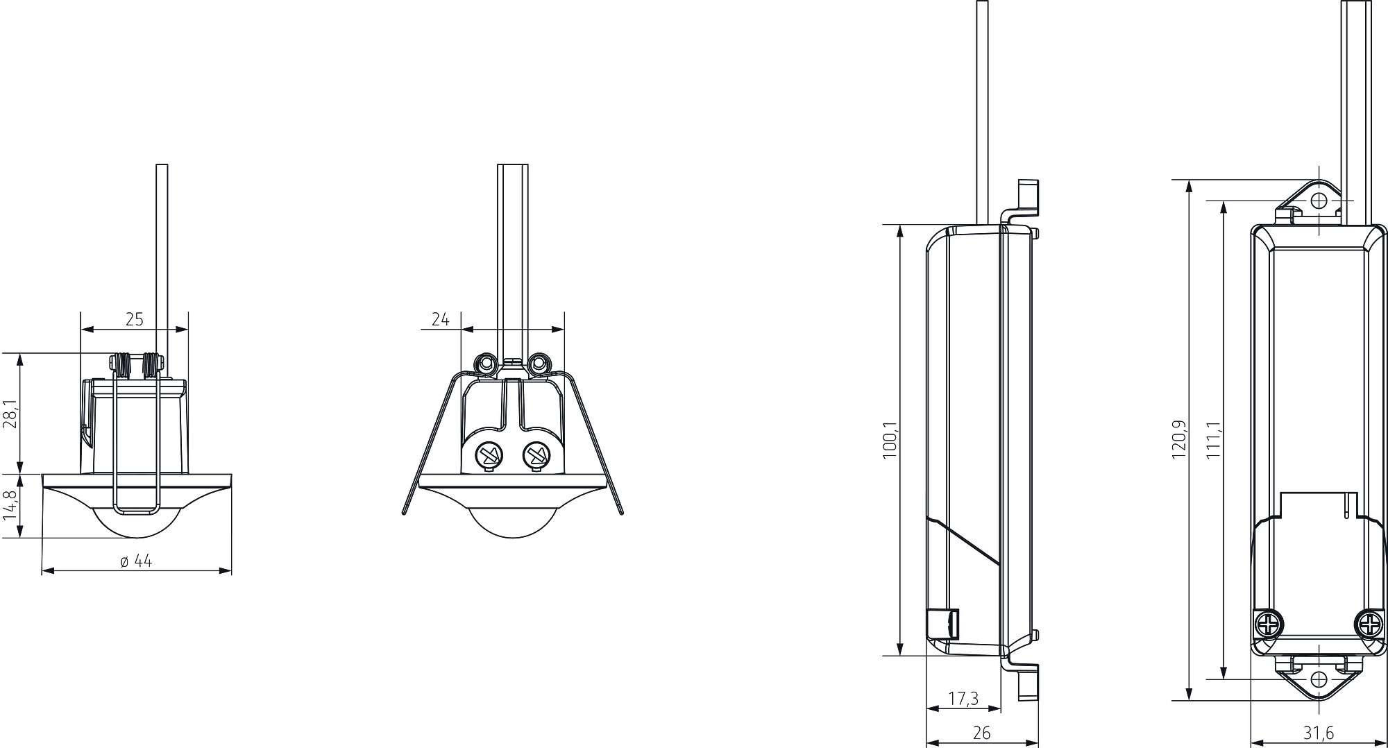 Theben thePiccola P360-100 DE WH Präsenzmelder für Deckeneinbau (2090200) - Maßzeichnung