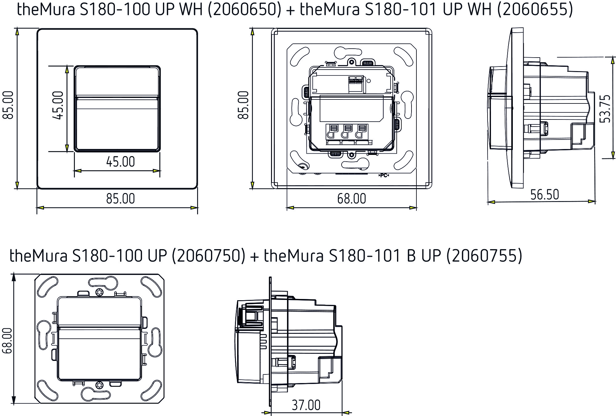 Theben theMura S180-100 B UP Bewegungsmelder Wandmontage (2060750) - Maßzeichnung