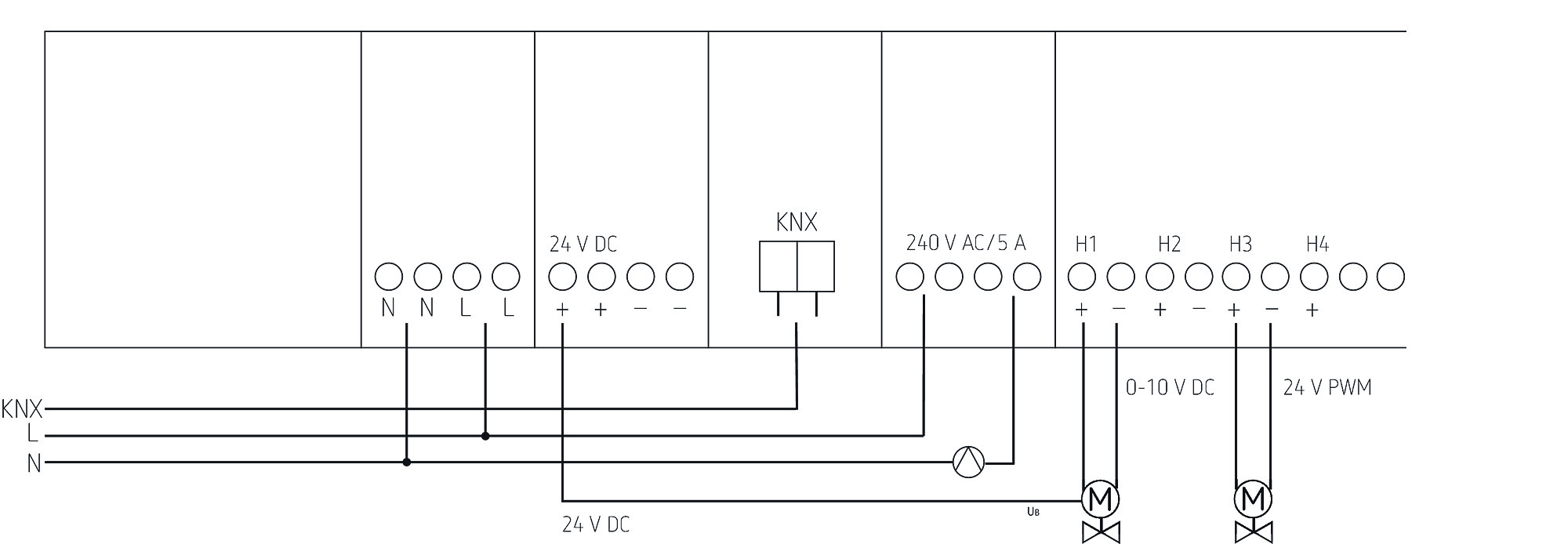 Theben HMT 12 S KNX Heizungsaktor für 12 thermische Stellantriebe (4900374) - Schaltbild