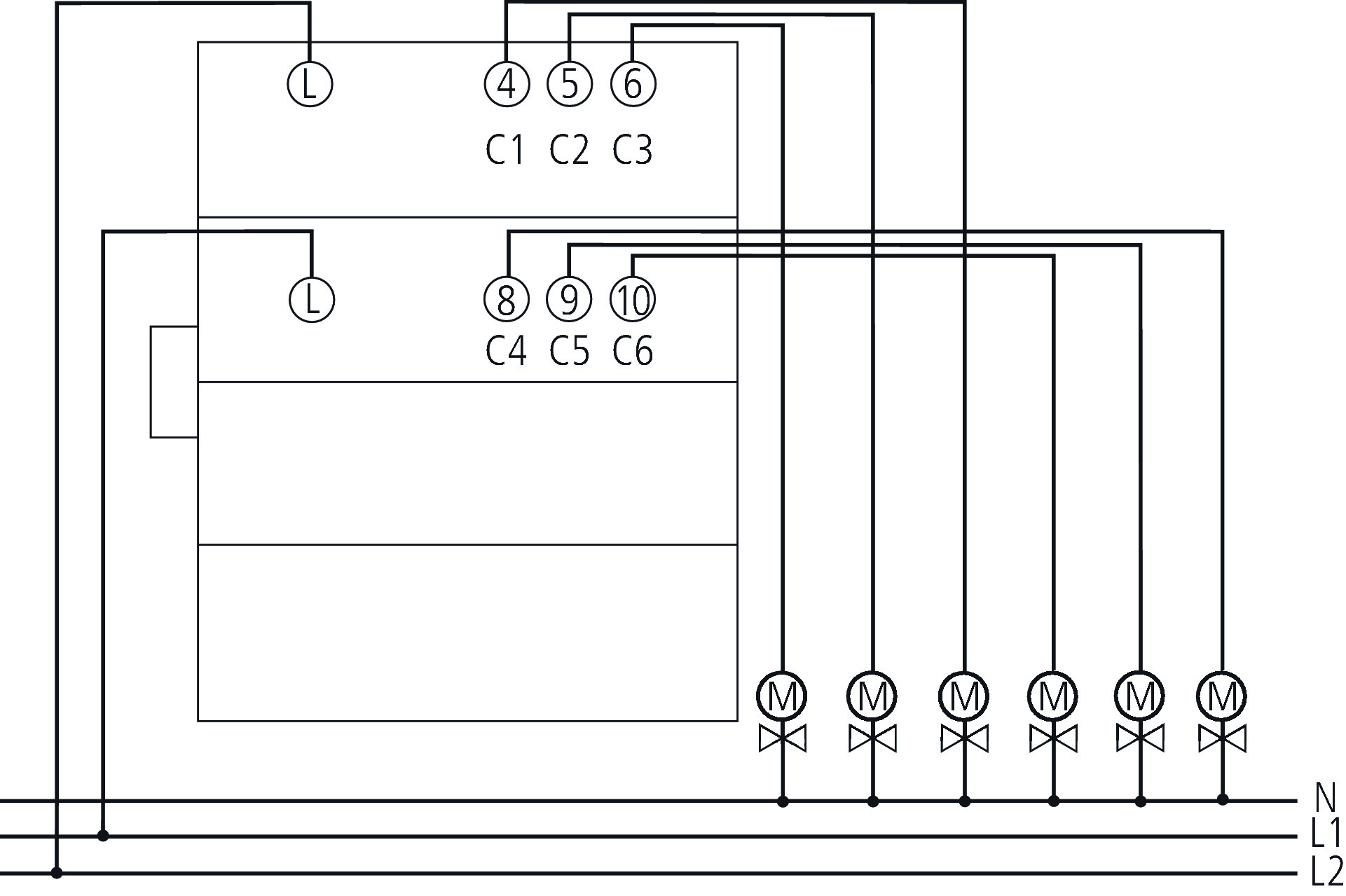 Theben HME 6 T KNX Heizungsaktor 6-fach (4930245) - Schaltbild
