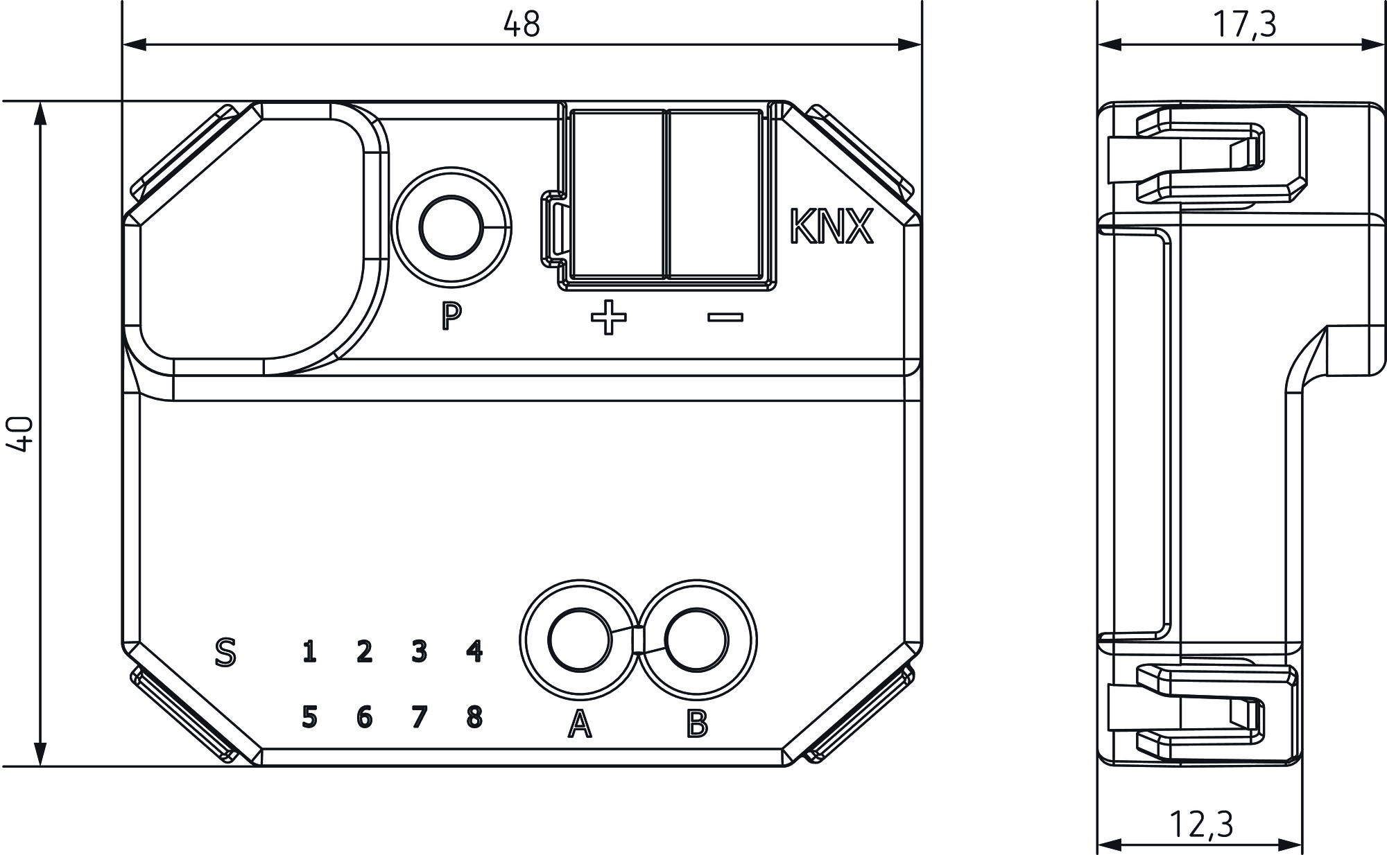 Theben Medienkoppler TP-RF KNX UP-Medienkoppler (9070868) - Maßzeichnung