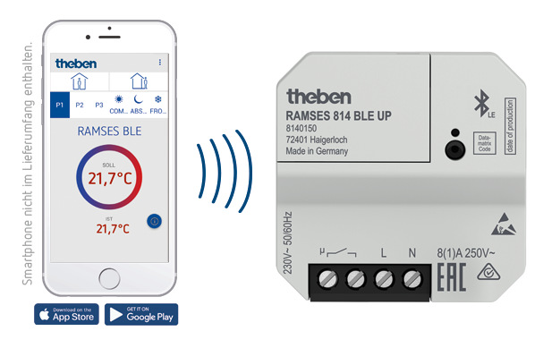 Theben RAMSES 814 BLE UP Digital-Uhrenthermostat für UP-Montage