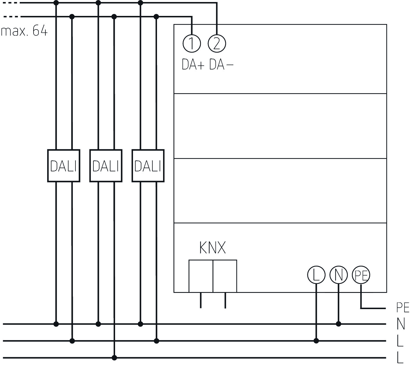 Theben DALI Gateway P64 KNX Multi-Master Application-Controller als Schnittstelle (4940303) - Schaltbild