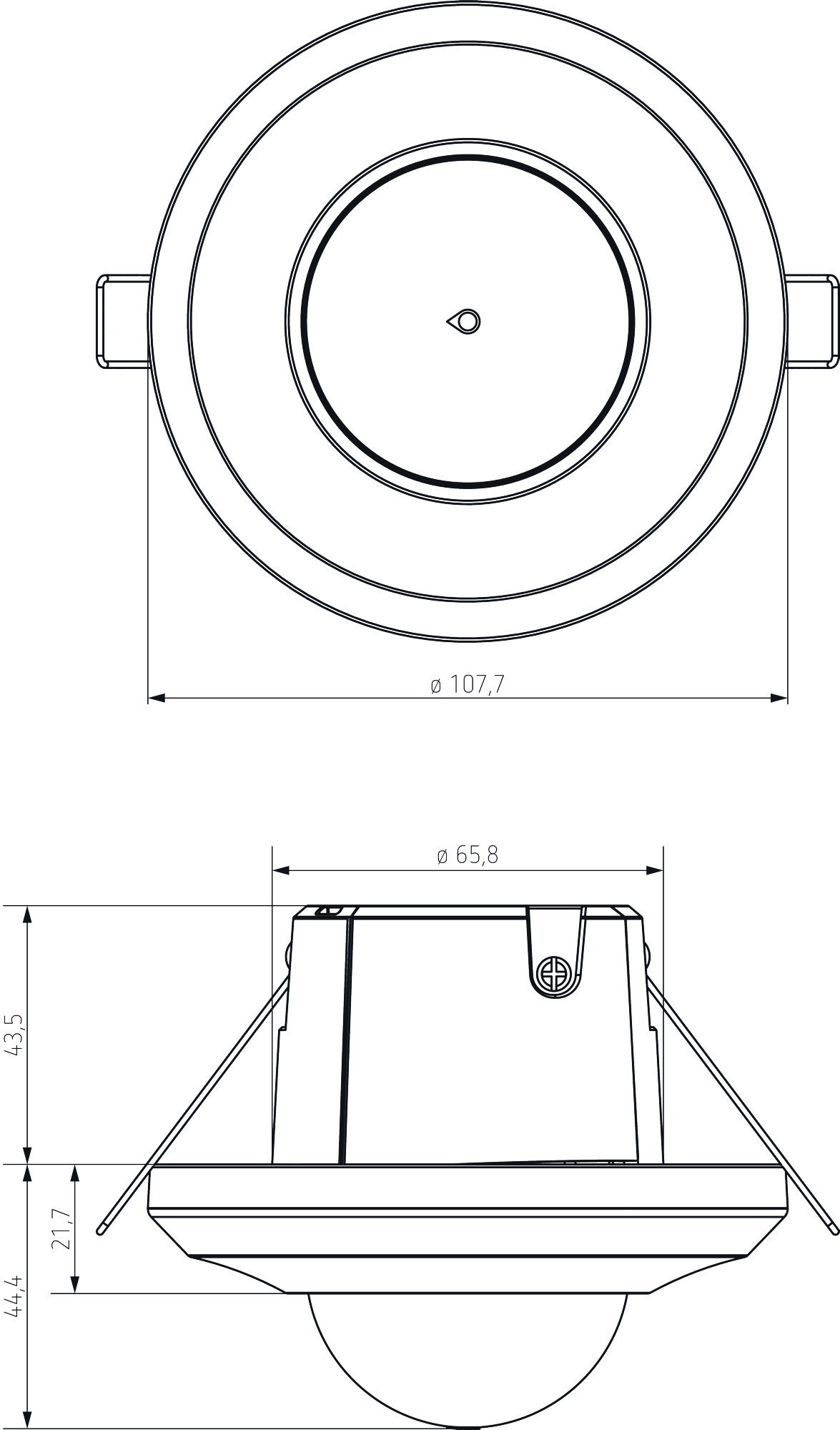 Theben LUXA 104 S360-200-24 DE-UP WH Präsenzmelder für UP- und Deckeneinbaumontage (1040200) - Maßzeichnung