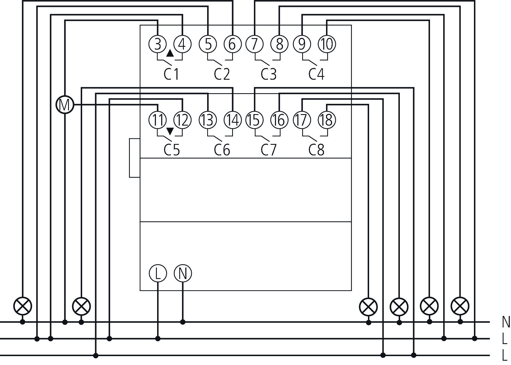 Theben RME 8 T KNX Schalt-/Jalousieaktor 4/8-fach (4930205) - Schaltbild