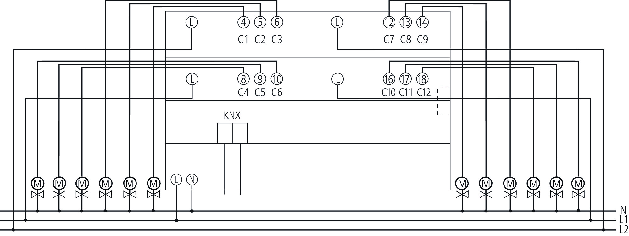 Theben HM 12 T KNX Heizungsaktor (4940245) - Schaltbild