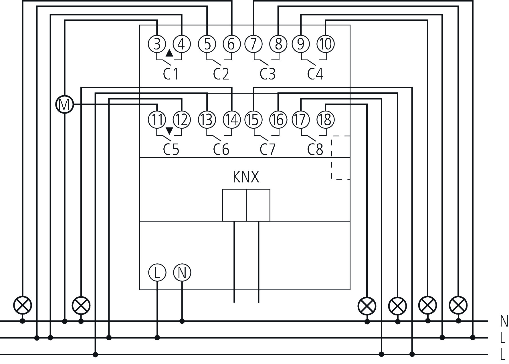 Theben RMG 8 T KNX Schalt-/Jalousieaktor 4/8-fach (4930200) - Schaltbild
