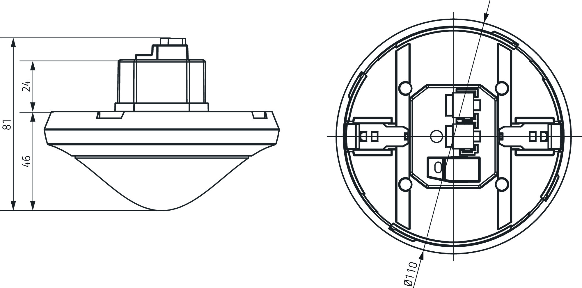 Theben theRonda S360 KNX UP WH KNX-Präsenzmelder für UP-Deckenmontage (2089520) - Maßzeichnung