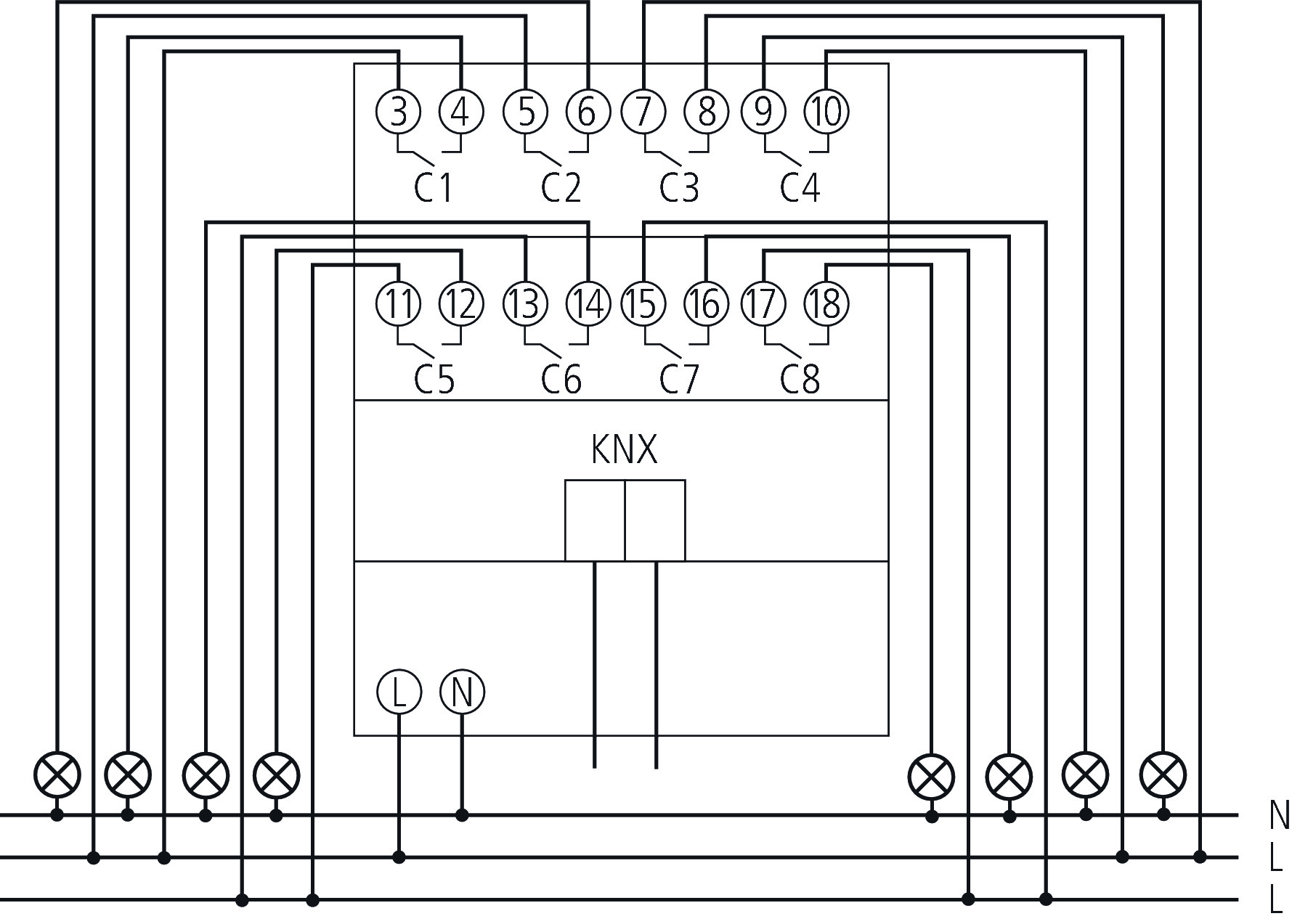 Theben RM 8 S KNX Schaltaktor 8-fach (4940220) - Schaltbild