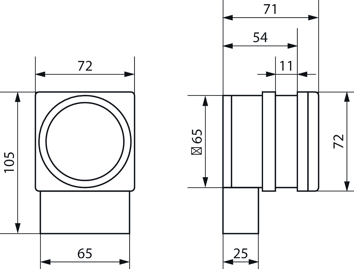 Theben TR 635 top2 Digital-Zeitschaltuhr mit Stecksockel 1 Kanal (6350100) - Maßzeichnung