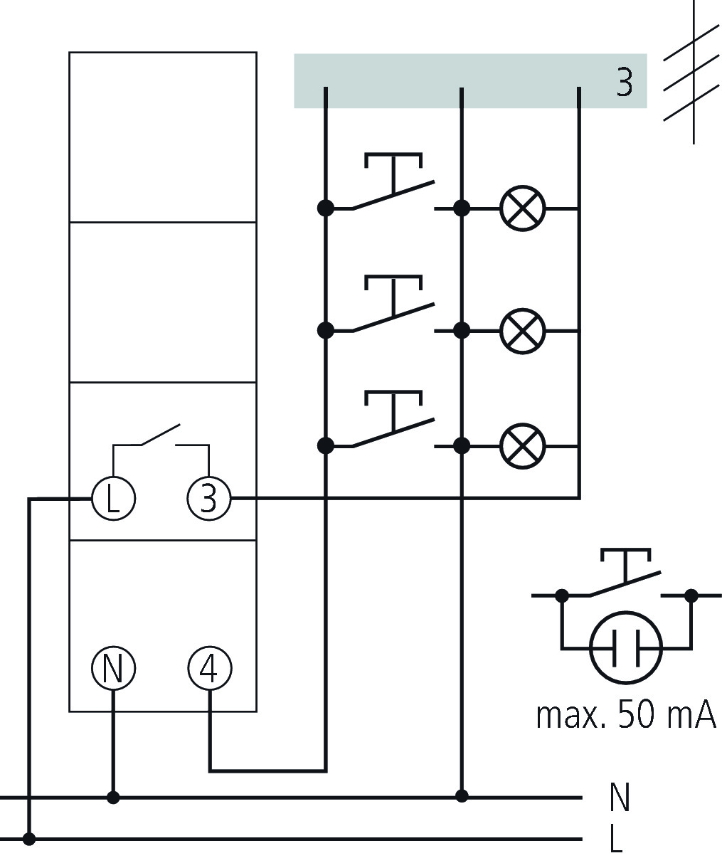 Theben ELPA 8 Reiheneinbau-Treppenlicht-Zeitschalter (TLZ) mit Synchronmotor (0080002) - Schaltbild