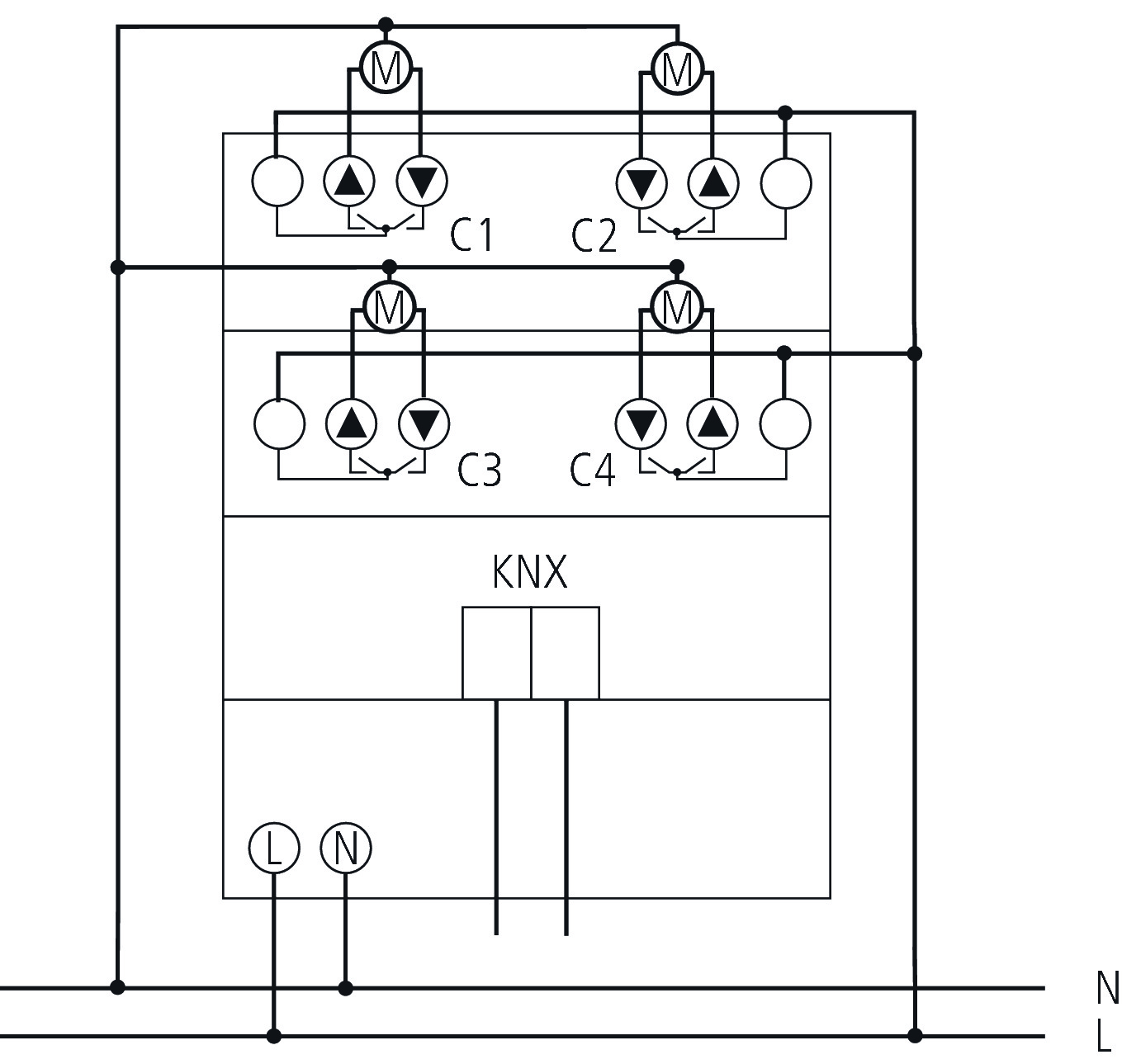 Theben JM 4 T KNX Jalousieaktor 4-fach (4940250) - Schaltbild