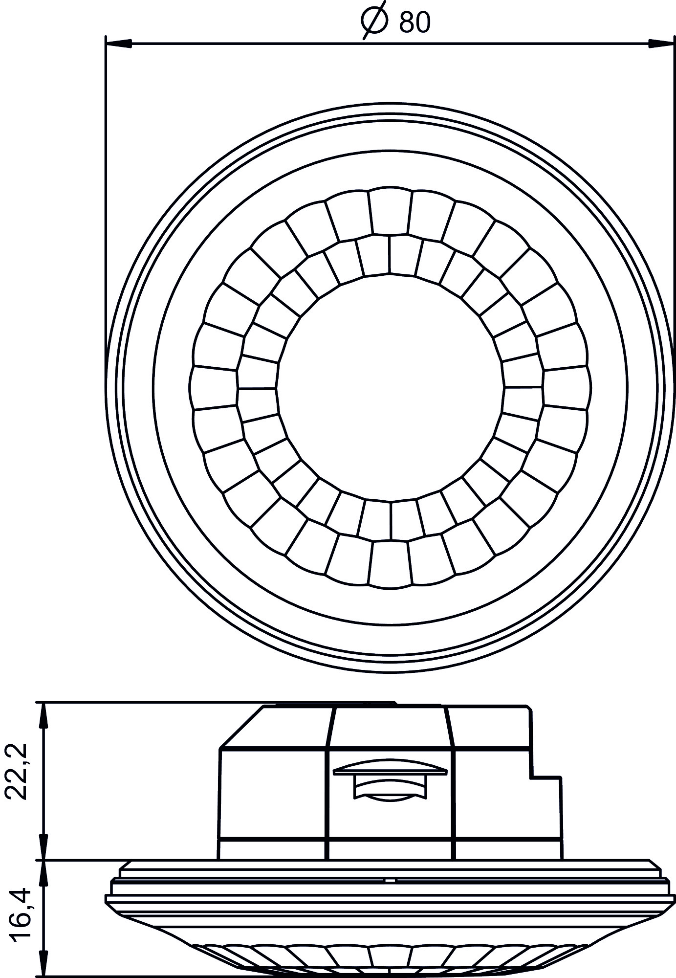 Theben LUXA 103 S360-12 KNX UP AN KNX-Präsenzmelder (1039152) - Maßzeichnung