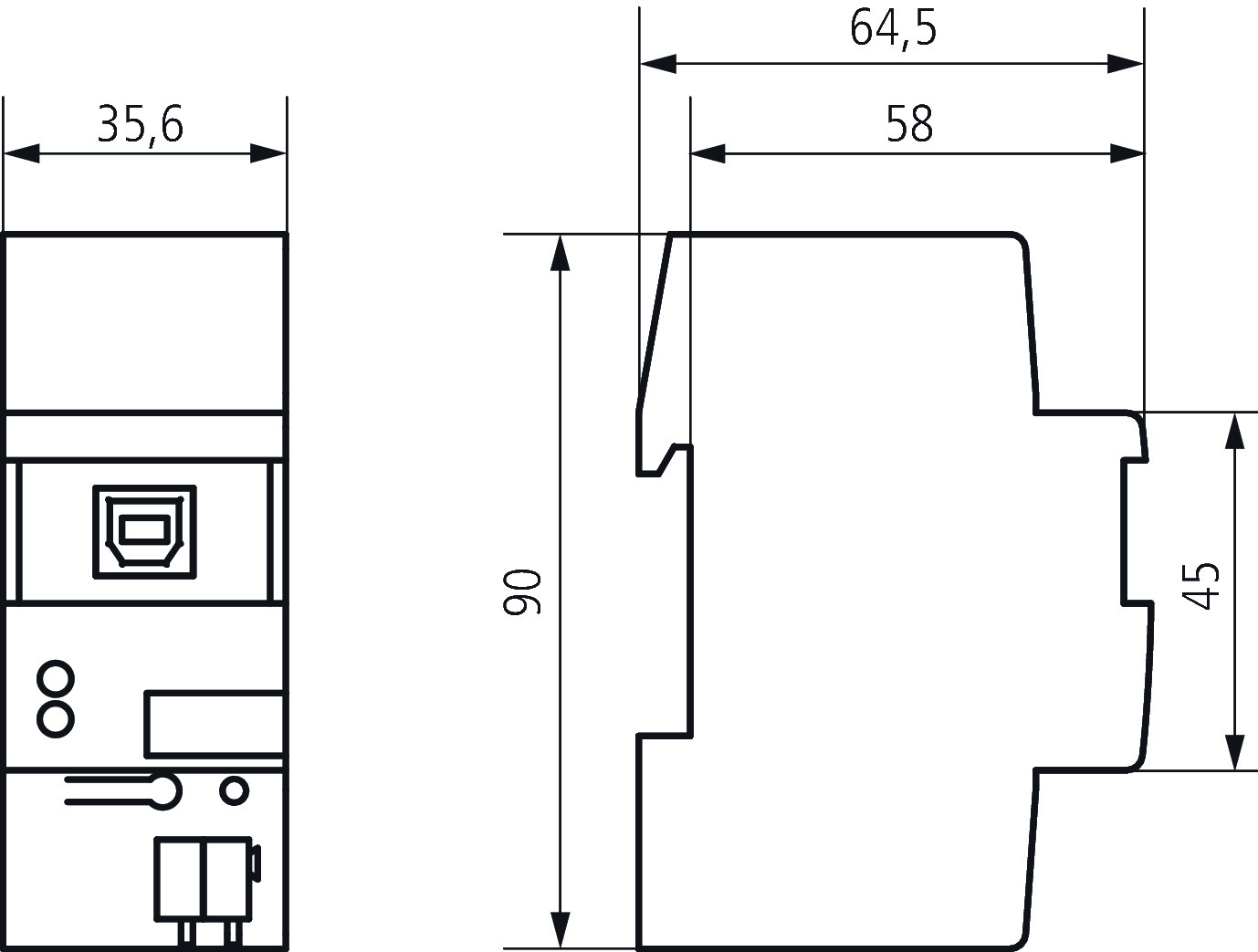 Theben Schnittstelle USB KNX USB-Schnittstelle (9070397) - Maßzeichnung