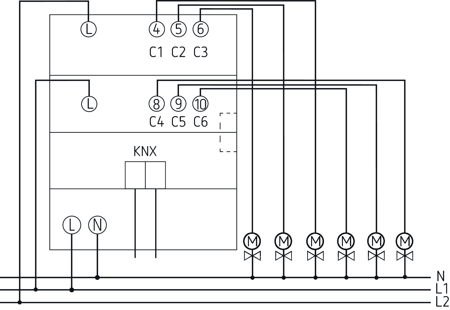 Theben HMG 6 T KNX Heizungsaktor 6-fach (4930240) - Schaltbild