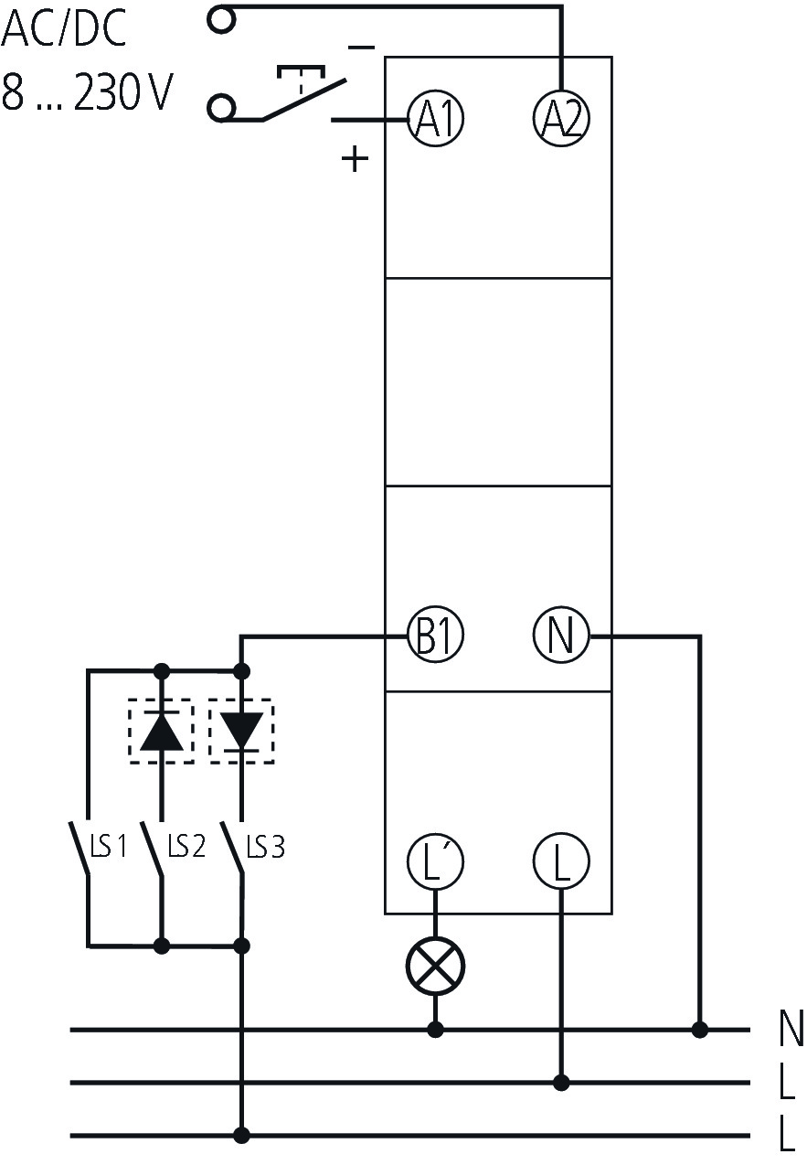 Theben DIMAX 534 plus Reiheneinbau-Dimmer für ESL und 230V LED-Lampen (5340001) - Schaltbild