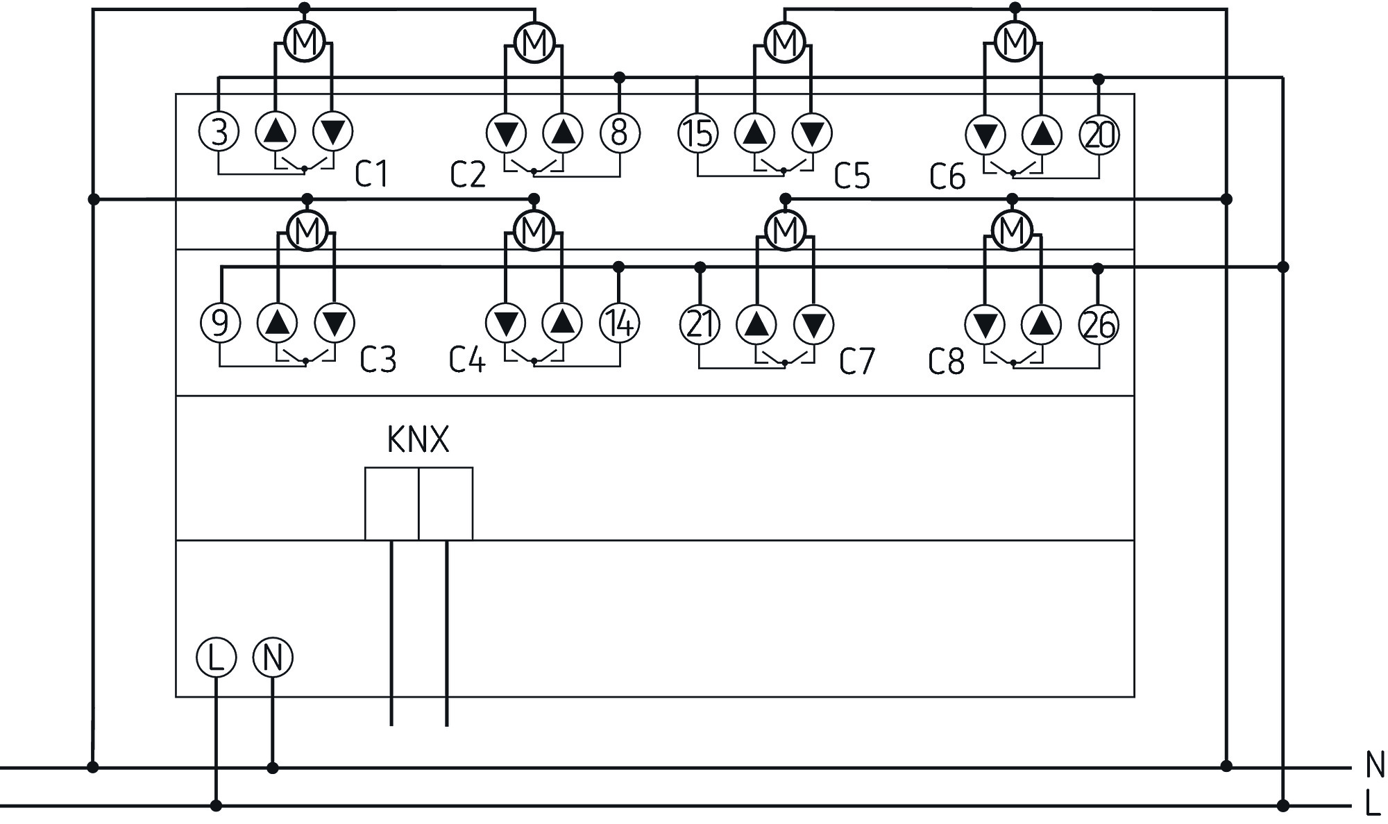 Theben JM 8 T KNX Jalousieaktor 8-fach (4940255) - Schaltbild