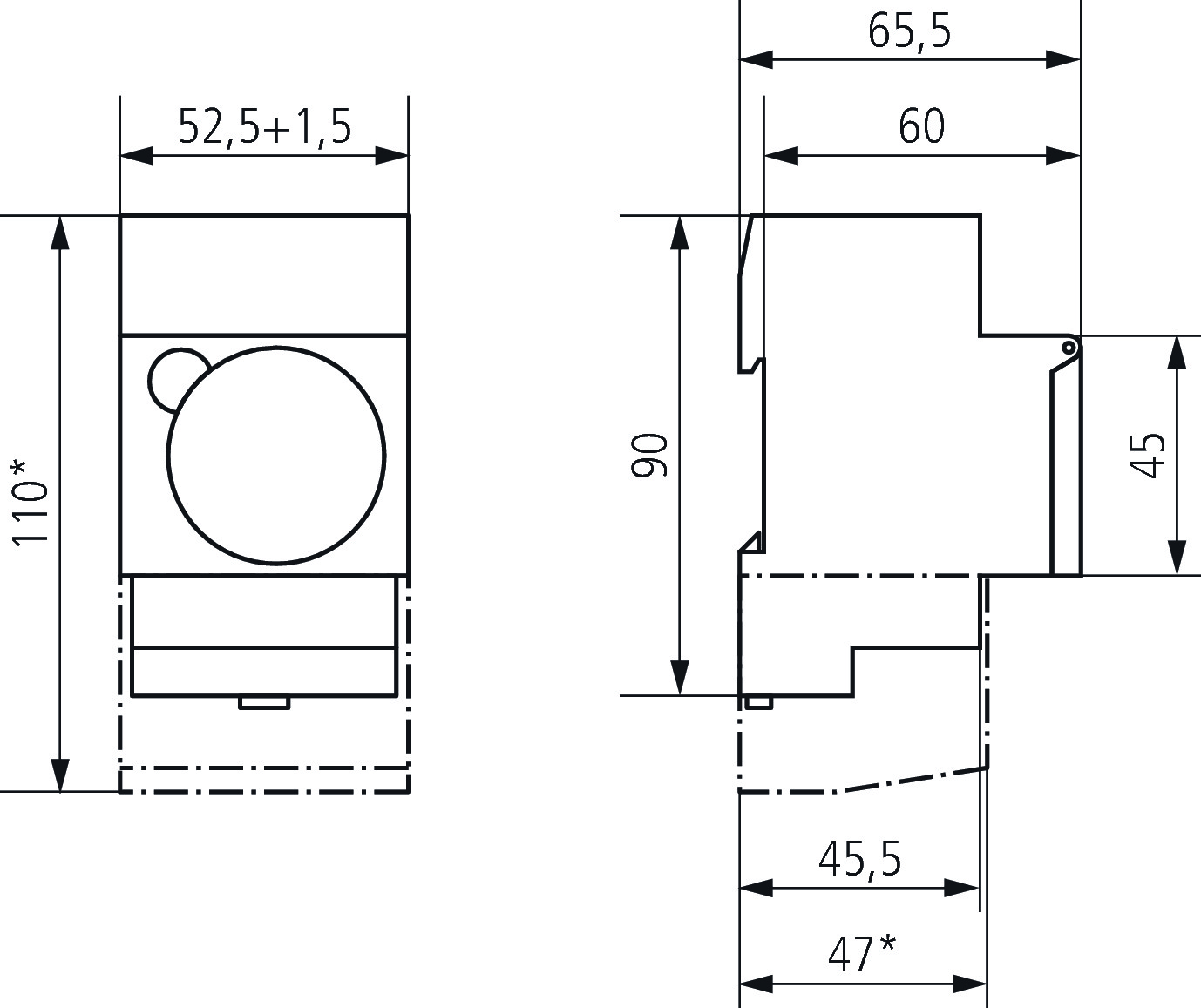 Theben SUL 188 g Reiheneinbau-Zeitschaltuhr 24 Std. (1880033) - Maßzeichnung