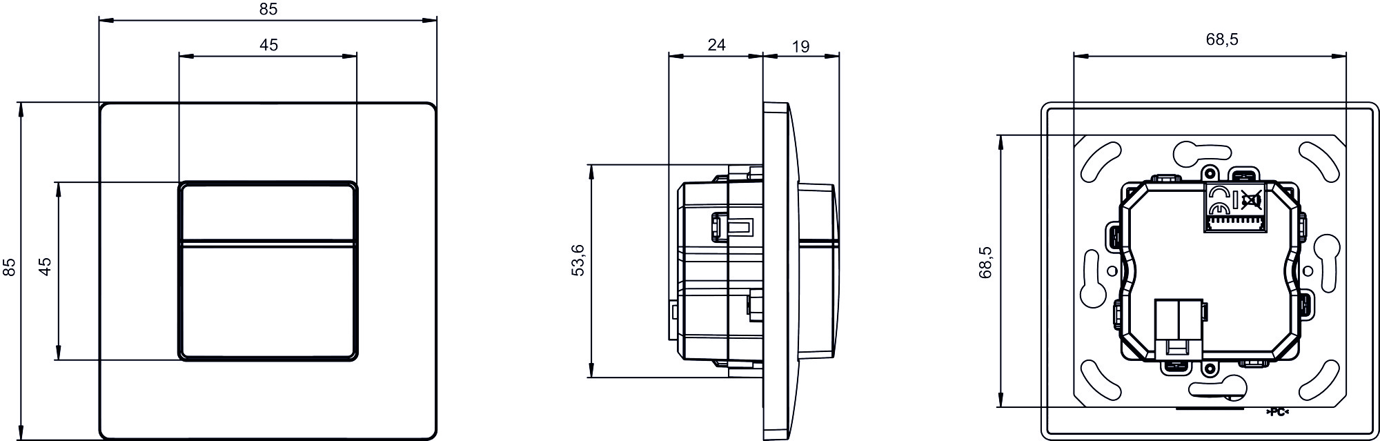 Theben theMura S180 KNX UP WH KNX-Bewegungsmelder Wandmontage (2069650) - Maßzeichnung
