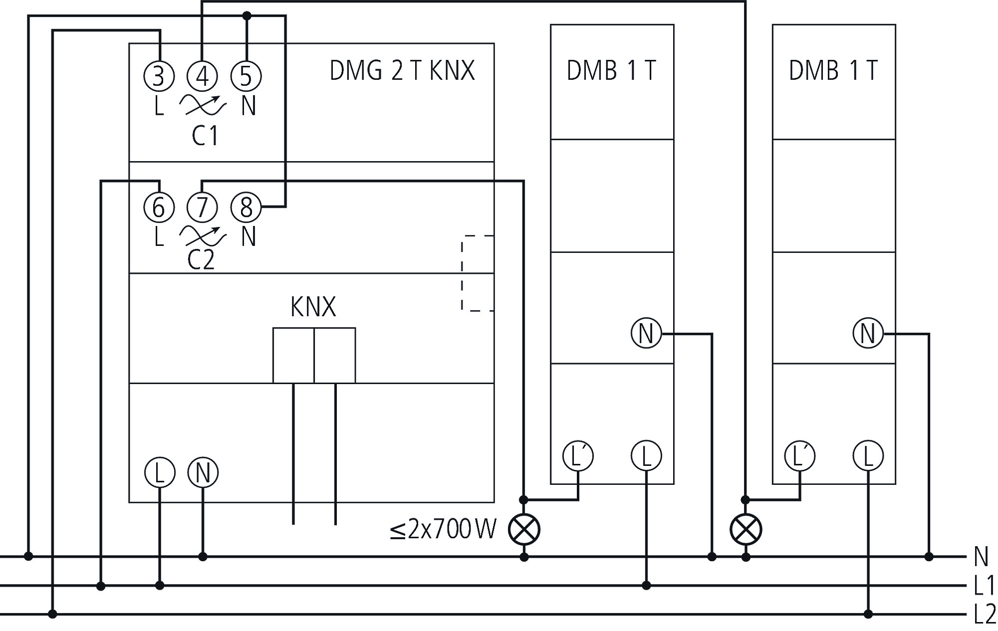 Theben DMB 1 T KNX Dimm-Leistungserweiterung 1fach (4930279) - Schaltbild